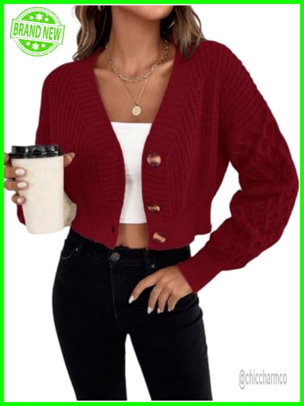 Cable Knit Button Down Drop Shoulder Chunky Sweater Cardigan